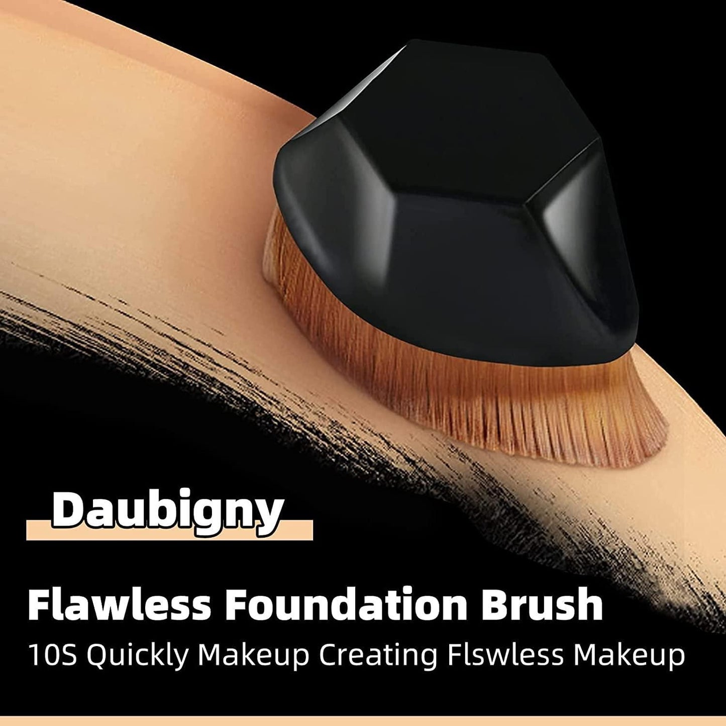 Foundation Makeup Brush Flat Top Hexagon Face Blush Liquid Powder Foundation Brush for Blending Liquid (Black) (Pack of 1)